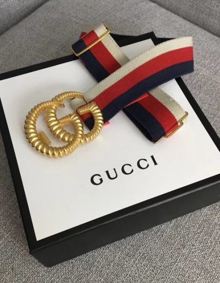 Gucci Web Elastic Belt With Torchon Double G Buckle in Red